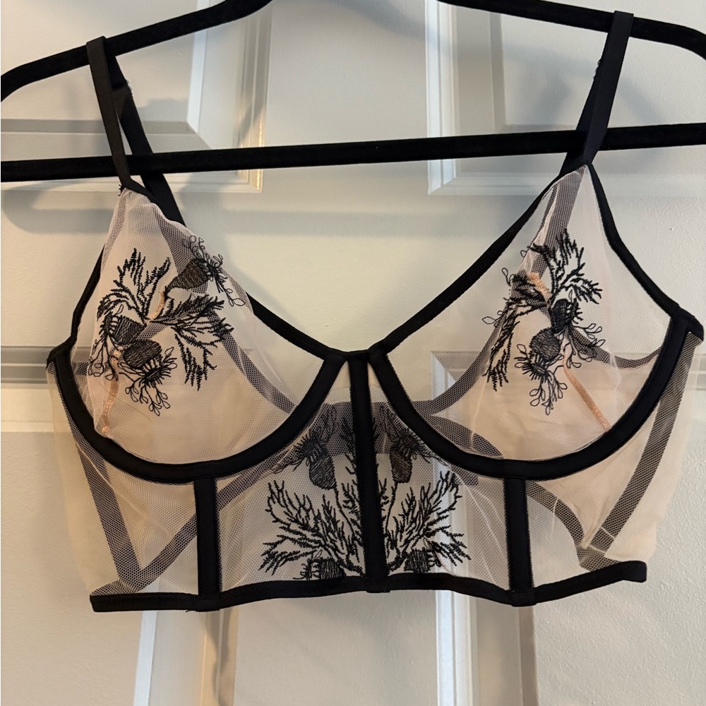 Elegant Black and Cream Embroidered Bralette